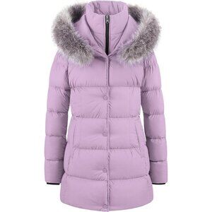 Women's Taro Purple Winter Snow Removable Puffer Jacket Coat Faux Fabric Trim